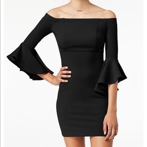 Black chiffon off shoulder dress